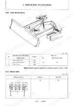 4c2ef09d-b-clearances-40 Yanmar B22-2, B22-2A servicing standards for dozer moving device pin wear limits and bucket teeth dimensions.