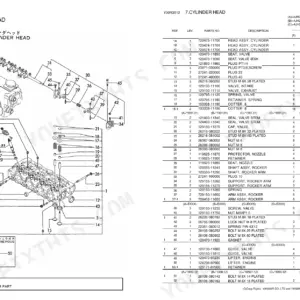 Yanmar 4JH2E, 4JH2-TE, 4JH2-THE, 4JH2-DTE, 4JH2-UTE(B), 4JH2-HTE cylinder head exploded view diagram and parts list table.