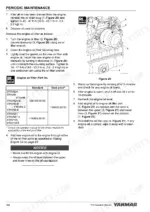 51ec66c8-b-maintenance-108 Yanmar 2TNV70-4TNV106T engine oil filter replacement procedure, torque specs, and oil filter part number table.