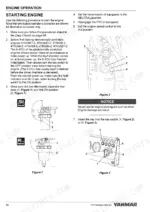 51ec66c8-b-operations-82 Yanmar TNV engine starting procedure, fuel filter diagrams, and operator console key switch control illustrations.