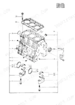 58469b76-b-exploded-view-3 Yanmar 3TNC80L-RB1, SUM30 exploded view of cylinder block, head gasket, main bearings, and bolts.