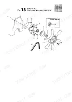 5f55ffd9-b-exploded-view-27 Yanmar 3TN84L-RBS, 3TN84L-RBSVM, 3TN84L-RBFVM, YB271/B, YB exploded view of cooling water system pump, fan, and belt components.