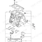 Yanmar 3TN84L-RBS, 3TN84L-RBSVM, 3TN84L-RBFVM, YB271/B, YB exploded view diagram of the engine cylinder block assembly.