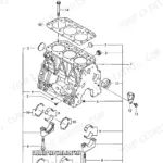 Yanmar 3TN84L-RBS exploded view of cylinder block, main bearings, and head gasket components.