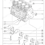 Yanmar 4TNV88-XBV exploded view of cylinder block, main bearings, and head gasket assembly components.