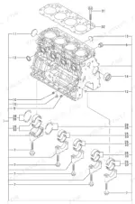 5fb5fa4a-b-exploded-view-3 Yanmar 4TNV88-XBV exploded view of cylinder block, main bearings, and head gasket assembly components.