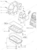 5fb5fa4a-b-exploded-view-7 Yanmar 4TNV88-XBV exploded view of engine flywheel housing, oil pan, and rear oil seal assembly components.