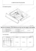 61938ee2-b-clearances-76 Blade moving device operation diagram and bucket teeth wear limit clearance specification table.