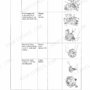Yanmar 2S service manual page showing clutch body disassembly procedures, tools, and component removal illustrations.