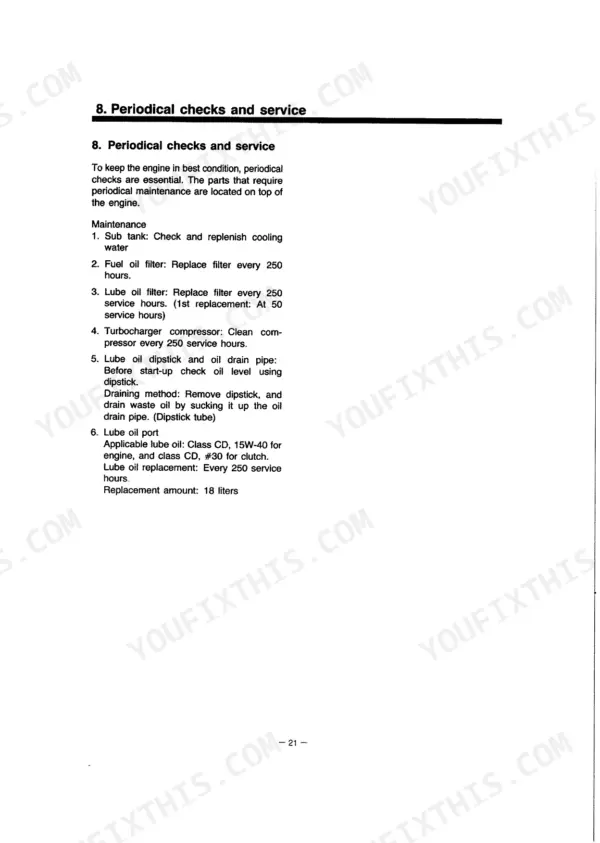 Yanmar 6LY(M)-UTE, 6LY(M)-UTEHD, 6LY(M)-STE, 6LY(M)-UTE STE periodical maintenance checks and service intervals.