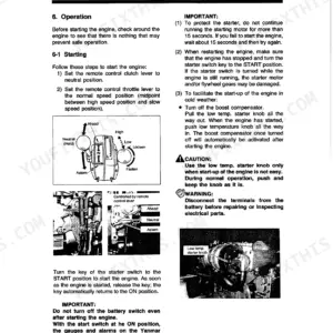 Yanmar 6LY(M)-UTE, 6LY(M)-UTEHD, 6LY(M)-STE, 6LY(M)-UTE STE engine starting procedure and low temp starter knob operation.
