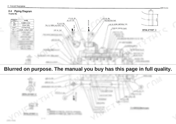 Yanmar 4JH3-TE, 4JH3-HTE, 4JH3-DTE piping diagram showing fuel, oil, and cooling water system components.