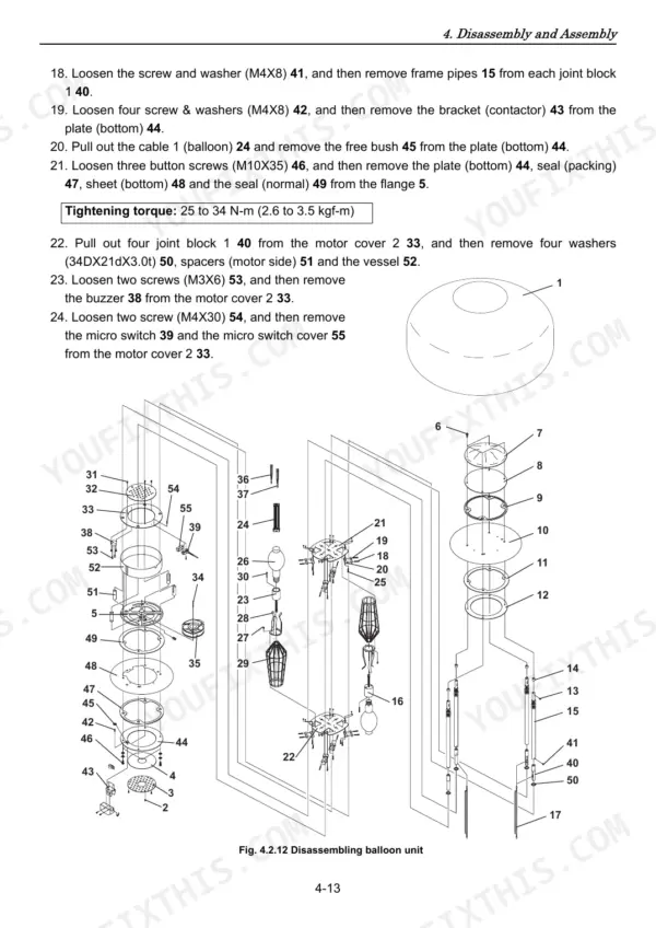 6c55213d-b-exploded-view-39 Yanmar Light Boy LB446HB-1, LB446H-1 exploded view diagram and disassembly steps for the balloon unit components.