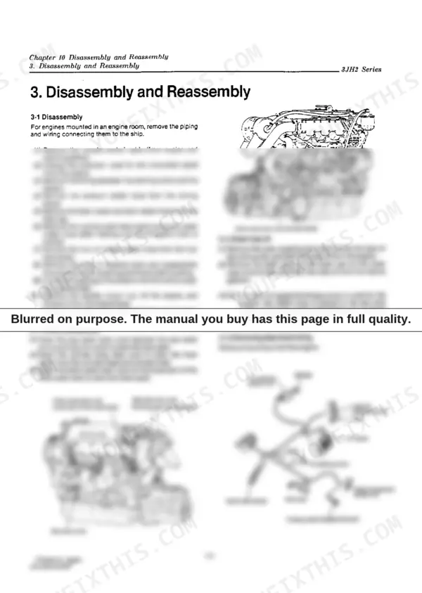 Yanmar 3JH2 Series engine disassembly, draining, and wiring diagram.