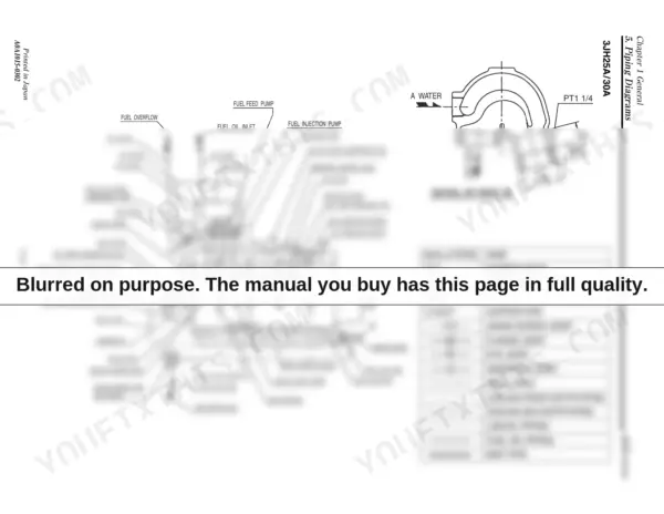 Yanmar 3JH2 Series piping diagram showing fuel, oil, and cooling water systems with component legend.