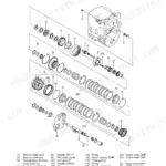 Yanmar EG907, EG907HMT transmission HMT configuration 1 exploded view diagram with numbered component parts list.