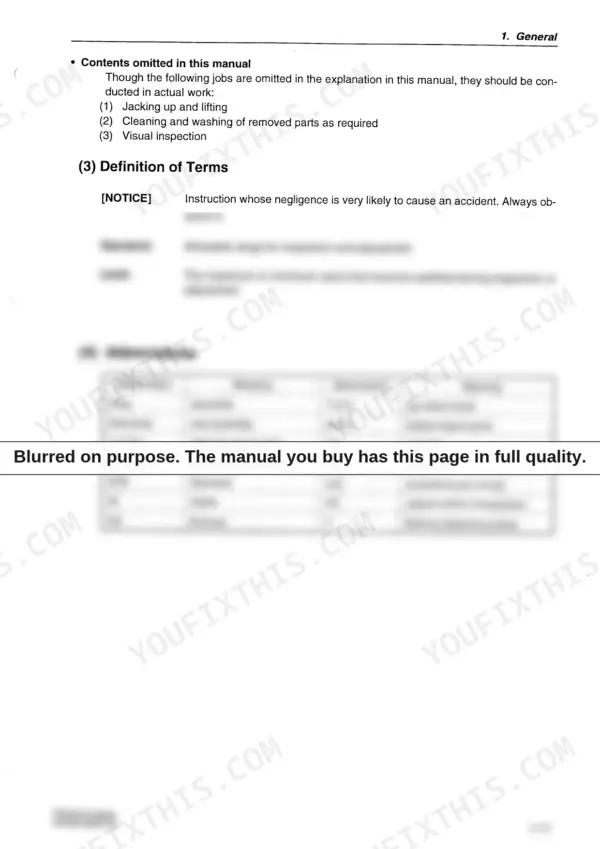 Yanmar 4TNE94, 4TNE98, 4TNE106(T) manual page defining technical terms, abbreviations, and engine service terminology.