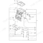 Yanmar 2TNV70-PTB, TB108 exploded view diagram of the engine cylinder block, main bearings, and mounting bolts.