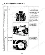 Yanmar YM135(D), YM155(D) disassembly sequence for installation stand and tire removal procedures with component diagrams.