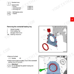 Yanmar B110W, MMB68ENMA00200, procedure for removing and renewing the crankshaft sealing ring on the flywheel side.