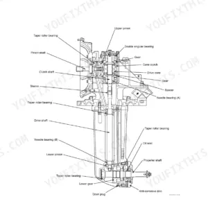 Yanmar SD40, SD50 Series sectional view of saildrive assembly.