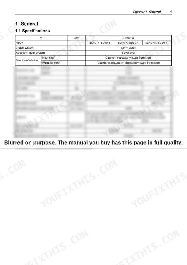 Yanmar SD40, SD50 Series general specifications and technical data table