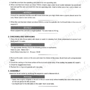 Yanmar 6EY26W operation manual: air cooler core removal, cleaning, and assembly procedures.