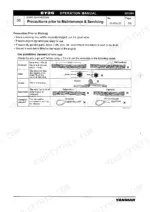 8134a111-b-safety-34 Yanmar 6EY26W operation manual page showing maintenance preparation and wire rope inspection prohibition standards table.