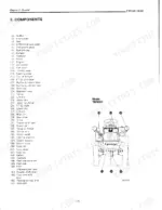 89e825b8-b-controls-14 Yanmar YM169, YM169D tractor components list and front view diagram showing headlights, work light, and front axle.