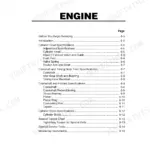 Yanmar 3TNM68, 3TNM72 engine section table of contents listing cylinder head, camshaft, crankshaft, and piston specs.