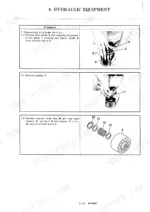 Yanmar B25V hydraulic equipment service manual: disassembly procedure for the cylinder barrel kit, pistons, and snap ring.