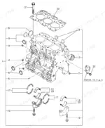 8d63a826-b2-exploded-view-3 Yanmar 3TNE68-EBVB, Y00B6920 exploded view of cylinder block, main bearings, and head gasket components.
