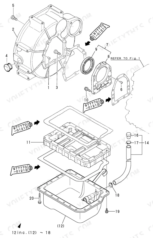 Yanmar 3TNE68-EBVB, Y00B6920 exploded view of flywheel housing, oil seal, and oil pan assembly components.