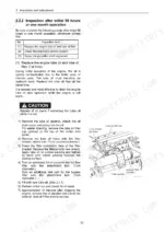 8ff7049a-b-procedures-42 Yanmar 6LY3-ETP, 6LY3-STP, 6LY3-UTP initial 50-hour inspection table and lube oil filter replacement procedure diagram.