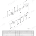 Yanmar SV05-A, SV05-B hydraulic gear pump exploded view diagram and parts list with numbered components.