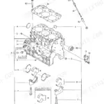 Yanmar 3TNA72L-UB parts catalog page: exploded view diagram of cylinder block and main bearings.