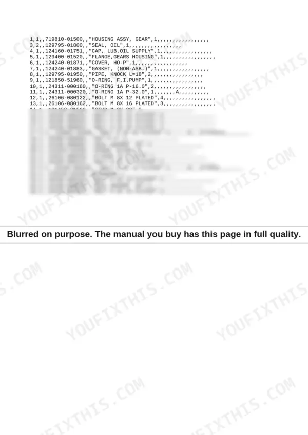 Yanmar 3TNE82A-B1, B27-2B parts list for gear housing assembly, including bolts, seals, and O-rings.
