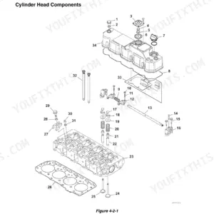 Yanmar ViO82 engine cylinder head exploded view diagram showing valve train, rocker arms, and head gasket components.