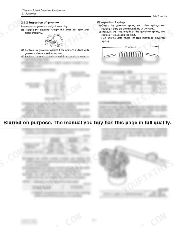 Yanmar 3JH2-E, 3JH2-BE, 3JH2-TE, 3JH2-TBE, 3JH25A, 3JH30A, 3JH2 series governor inspection, spring specs, and assembly procedures.
