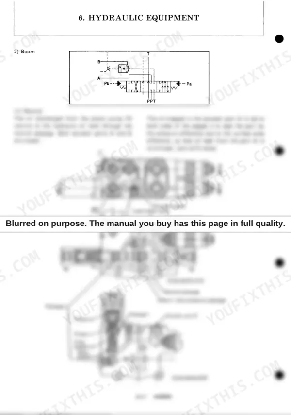 Yanmar B37V hydraulic system diagram showing boom control valve neutral position, cross-sections, and anti-drift valve.