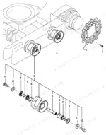 a2e55116-b-page-44 Yanmar SV08 exploded view diagram of the undercarriage track roller assembly, including shaft, seals, and mounting hardware.