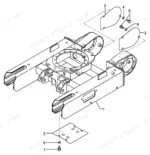 a2e55116-b-page-64 Yanmar SV08 exploded view diagram of the undercarriage frame, showing mounting plates, bolts, and washers for the track frame assembly.