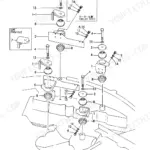 Yanmar VIO50-CR, VIO50-PR exploded view diagram of engine mount components, including previous and cooler spec variations.