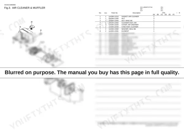 Yanmar L48N6CF1F7AA exploded view of air cleaner and muffler assembly with numbered parts list.