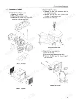 aec80242-b-procedures-21 Yanmar TS190(R), TS230(R) radiator, fuel tank, and fan case disassembly procedures with exploded view diagrams.
