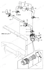 af3e957c-b-exploded-view-22 Yanmar ViO75, 4TNE98-EBVA exploded view of air cleaner assembly, intake hoses, and mounting brackets.