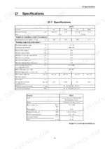 Technical specifications table for operating mass, working range, performance, and engine data.