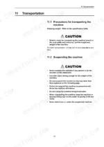 Transportation manual page covering machine transport precautions and suspension safety procedures.
