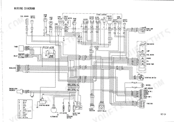 Ammann Yanmar B27-2A electrical wiring diagram showing battery, starter motor, alternator, fuses, and instrument gauges.