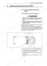 Operation manual page showing pre-start engine inspection procedures.